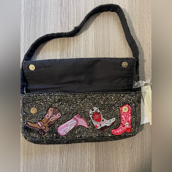 NWT Beaded Western Boots Shoulder Bag - Cowgirl Rodeo Festival Clutch - Picture 8 of 14